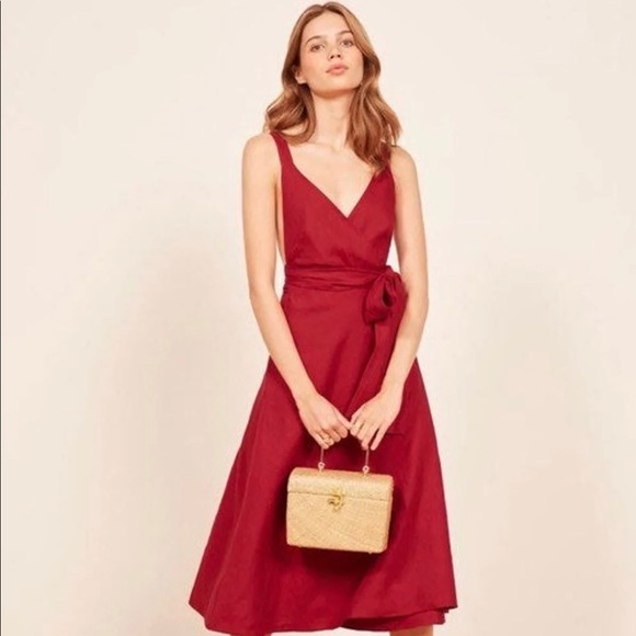 NWOT Red Reformation Maggie Linen Wrap Dress